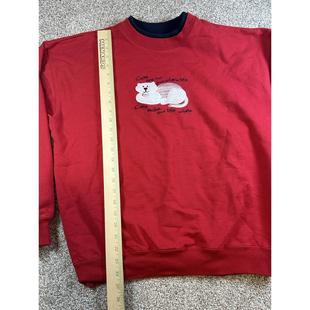 VTG 90s M&C Sportswear Crewneck Sweatshirt Womens L Red Cat Love - Picture 2 of 9